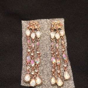 Long rose gold iridescent earrings